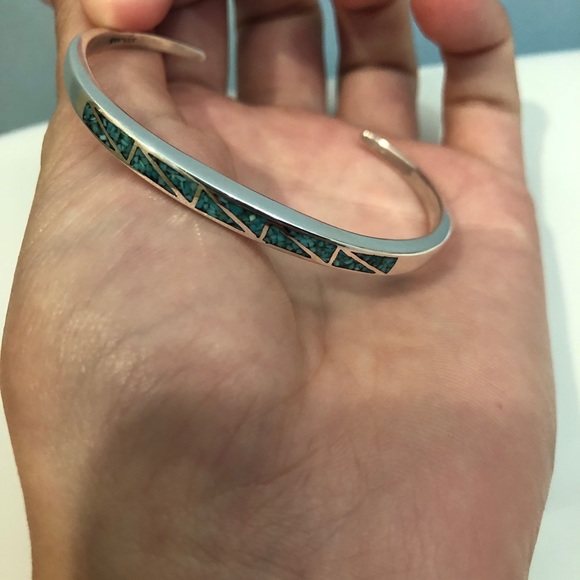 Sterling Silver Bracelet with blue triangle design - Picture 3 of 7